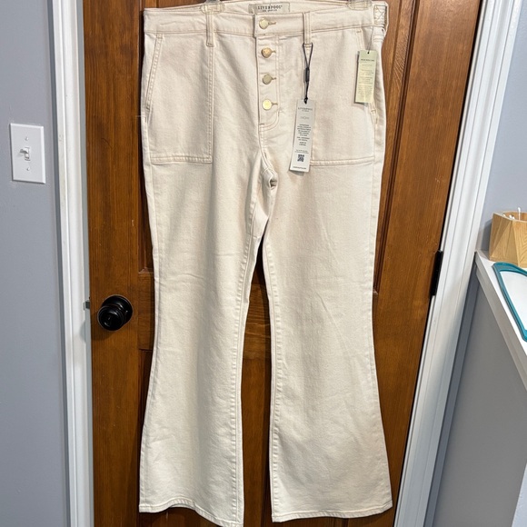 Liverpool Los Angeles Denim - Liverpool Los Angeles Wide Leg Jeans High Rise Button Fly Denim Cream Size 12